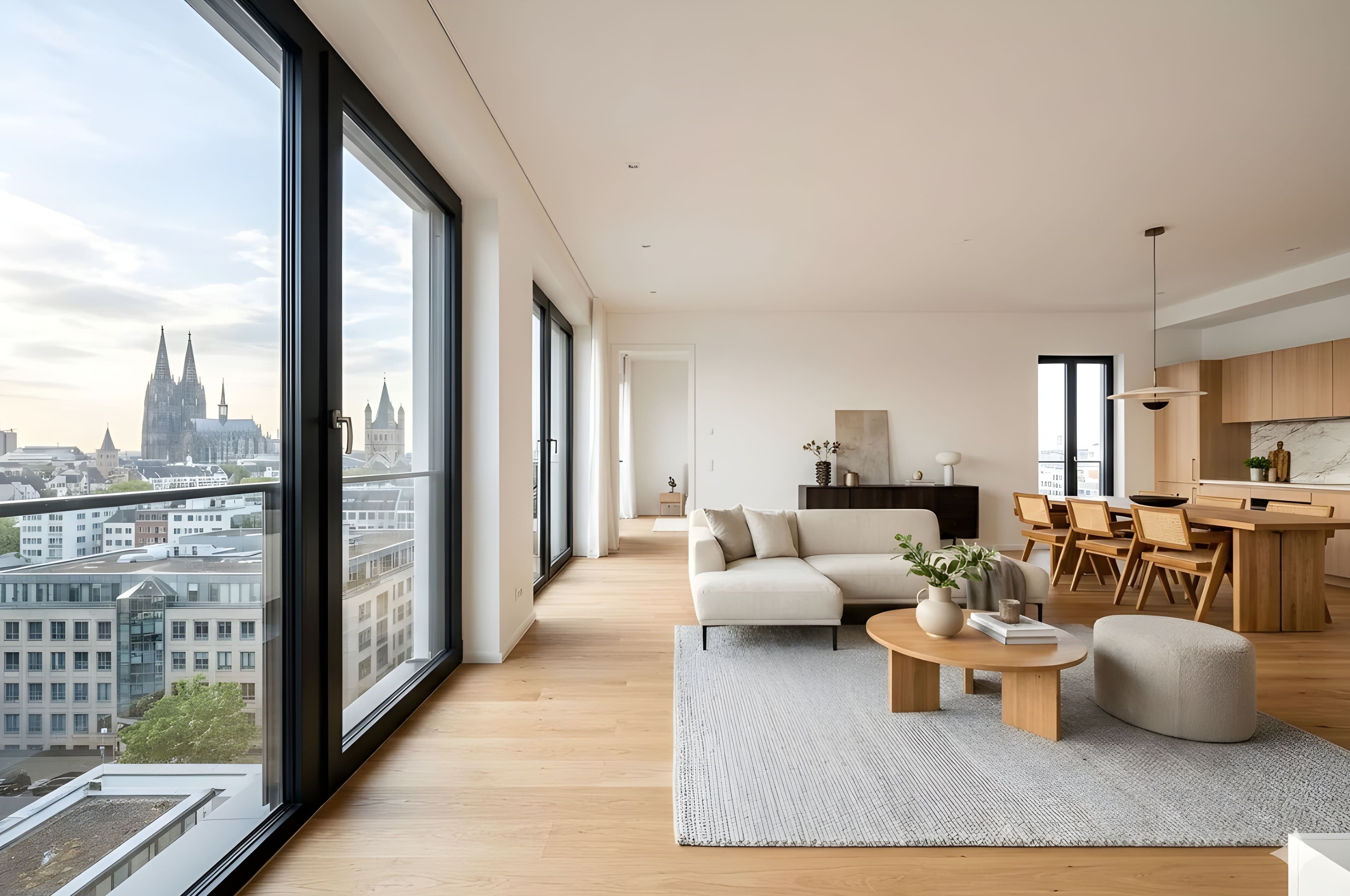 Modern renovierte Wohnung in Köln mit Blick auf den Dom