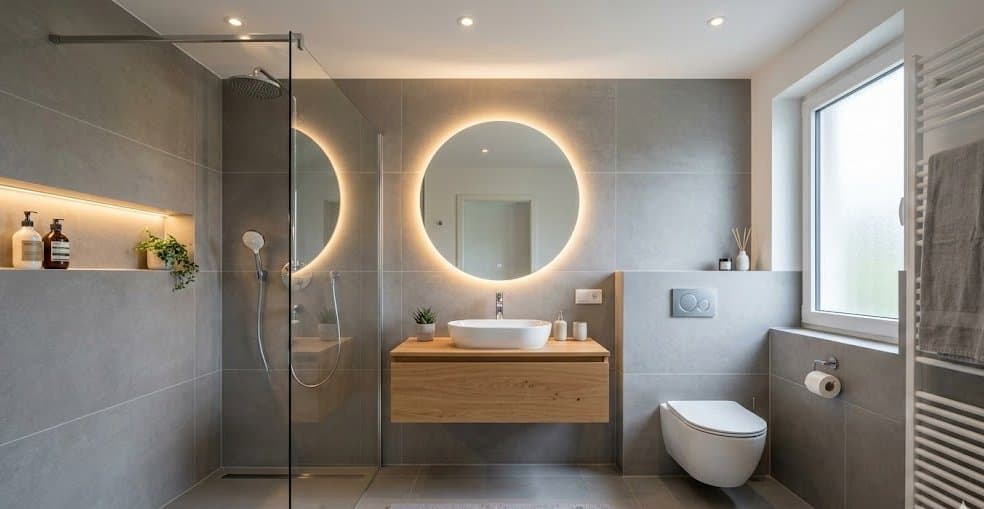 Modernes Bad nach Umbau mit Glasdusche